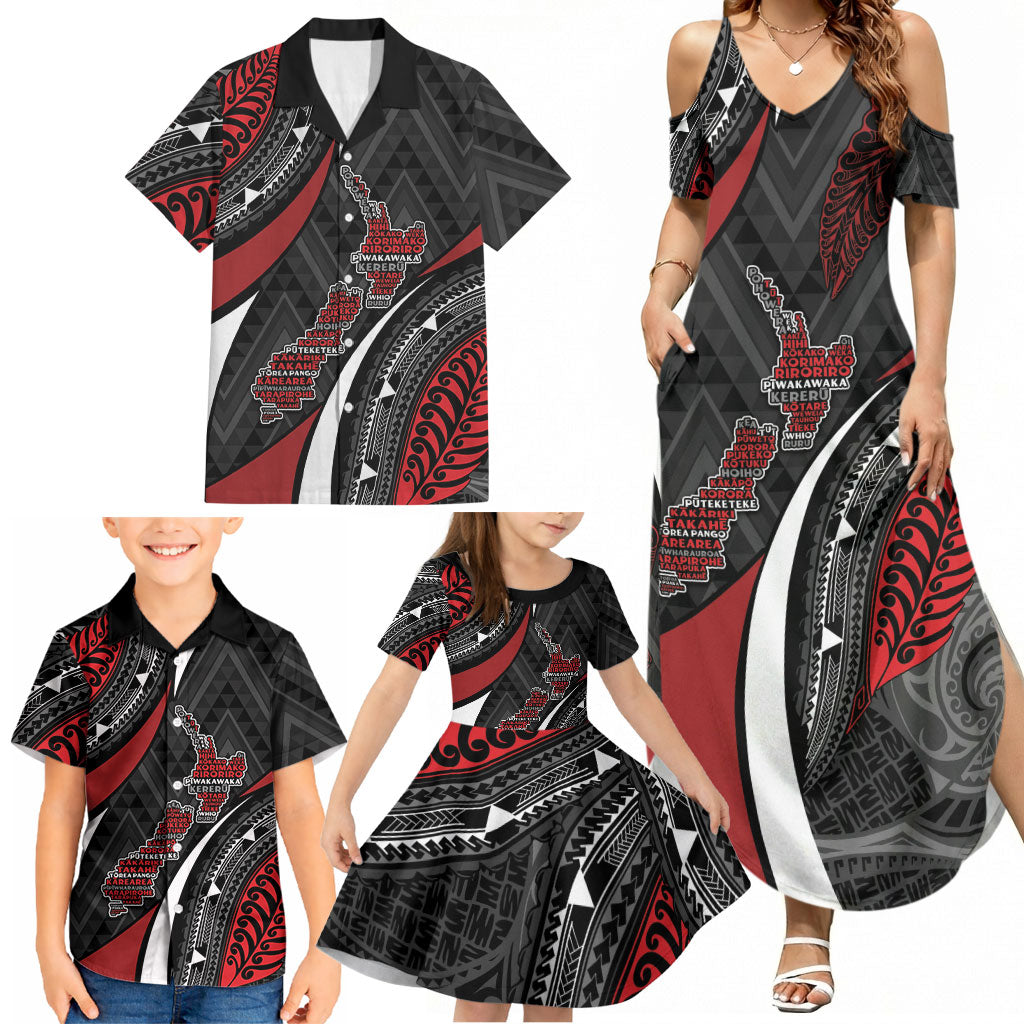 Aotearoa New Zealand Native Birds Map Family Matching Summer Maxi Dress and Hawaiian Shirt Silver Fern Tribal Pattern DT05 - Polynesian Pride