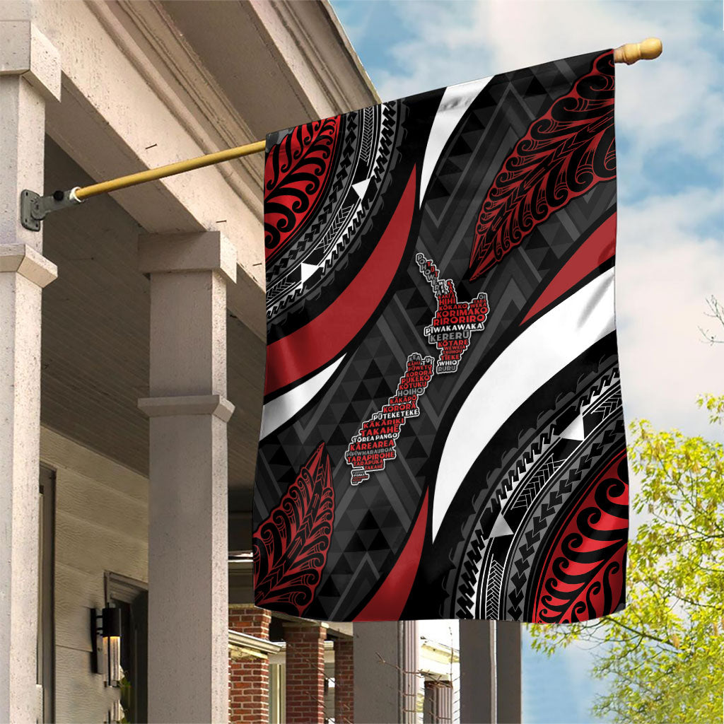 Aotearoa New Zealand Native Birds Map Garden Flag Silver Fern Tribal Pattern DT05 House Flag Red - Polynesian Pride
