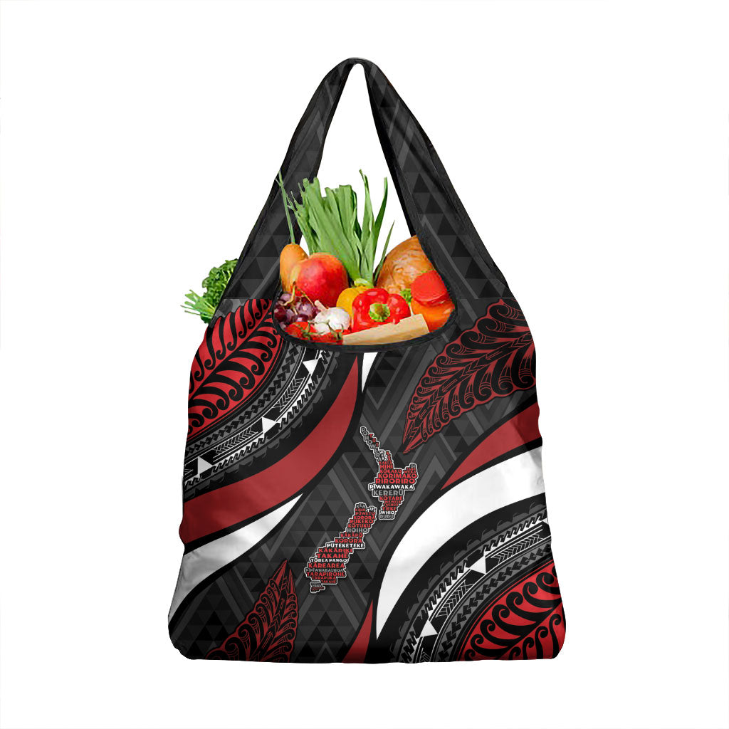 Aotearoa New Zealand Native Birds Map Grocery Bag Silver Fern Tribal Pattern DT05 1-pack One Size Red - Polynesian Pride