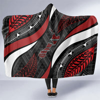Aotearoa New Zealand Native Birds Map Hooded Blanket Silver Fern Tribal Pattern DT05 One Size Red - Polynesian Pride