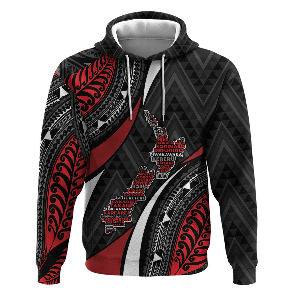 Aotearoa New Zealand Native Birds Map Hoodie Silver Fern Tribal Pattern DT05 Pullover Hoodie Red - Polynesian Pride