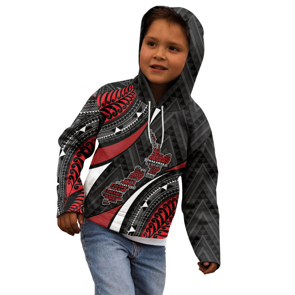 Aotearoa New Zealand Native Birds Map Kid Hoodie Silver Fern Tribal Pattern DT05 - Polynesian Pride
