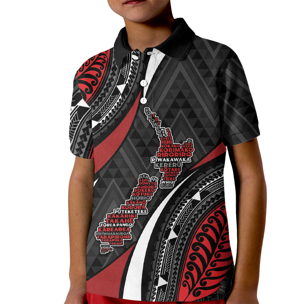 Aotearoa New Zealand Native Birds Map Kid Polo Shirt Silver Fern Tribal Pattern DT05 Kid Red - Polynesian Pride
