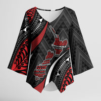 Aotearoa New Zealand Native Birds Map Kimono Sleeve Blouse Silver Fern Tribal Pattern DT05 Female Red - Polynesian Pride