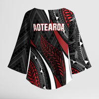 Aotearoa New Zealand Native Birds Map Kimono Sleeve Blouse Silver Fern Tribal Pattern DT05 - Polynesian Pride