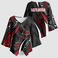 Aotearoa New Zealand Native Birds Map Kimono Sleeve Blouse Silver Fern Tribal Pattern DT05 - Polynesian Pride