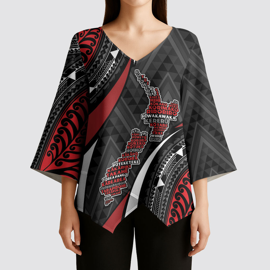Aotearoa New Zealand Native Birds Map Kimono Sleeve Blouse Silver Fern Tribal Pattern DT05 - Polynesian Pride