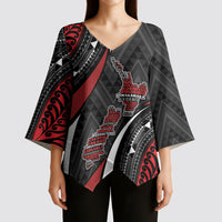Aotearoa New Zealand Native Birds Map Kimono Sleeve Blouse Silver Fern Tribal Pattern DT05 - Polynesian Pride