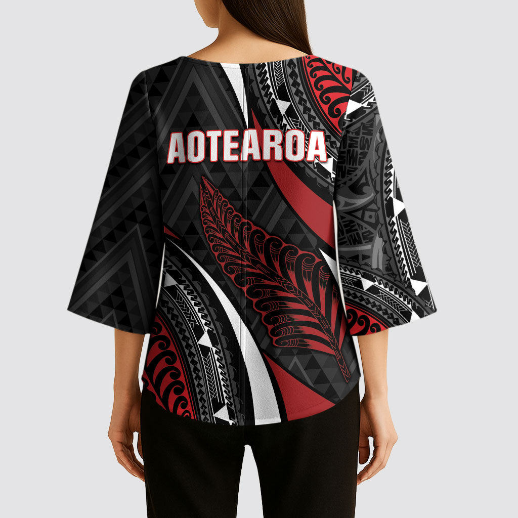 Aotearoa New Zealand Native Birds Map Kimono Sleeve Blouse Silver Fern Tribal Pattern DT05 - Polynesian Pride