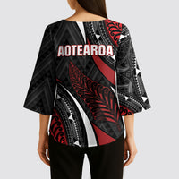 Aotearoa New Zealand Native Birds Map Kimono Sleeve Blouse Silver Fern Tribal Pattern DT05 - Polynesian Pride
