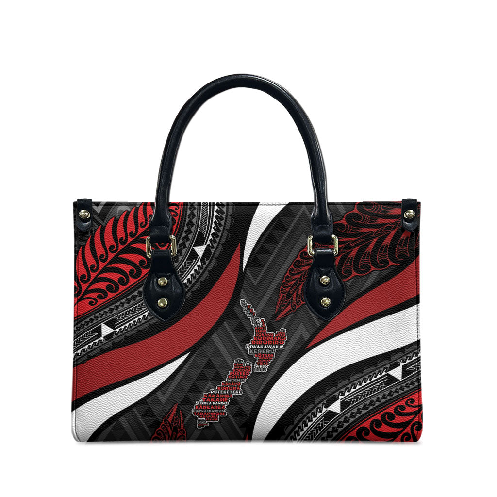 Aotearoa New Zealand Native Birds Map Leather Bag Silver Fern Tribal Pattern DT05 - Polynesian Pride