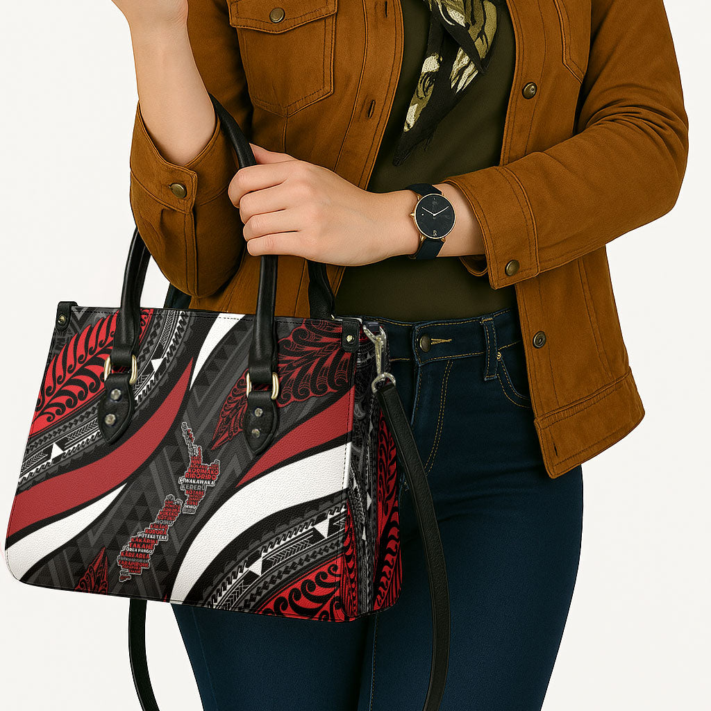 Aotearoa New Zealand Native Birds Map Leather Bag Silver Fern Tribal Pattern DT05 - Polynesian Pride