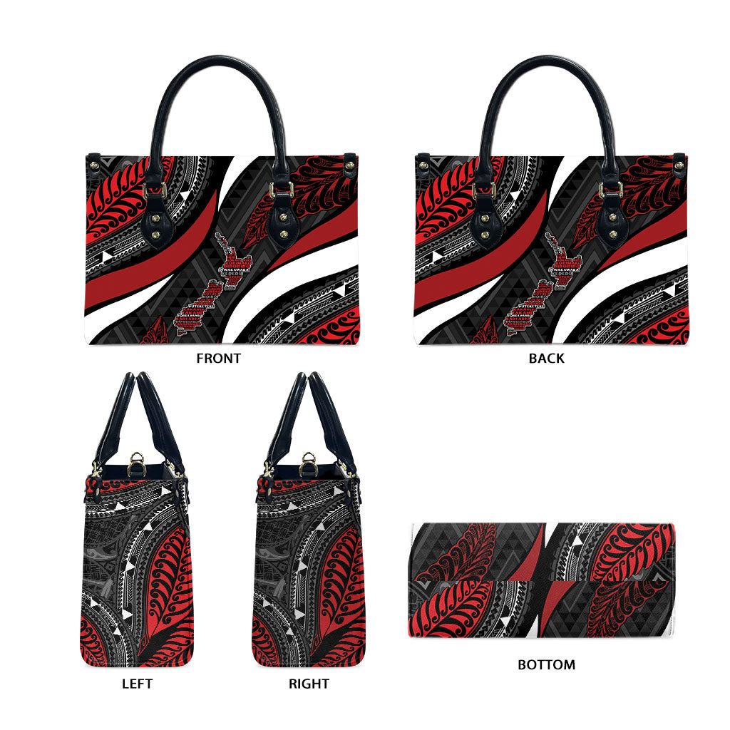 Aotearoa New Zealand Native Birds Map Leather Bag Silver Fern Tribal Pattern DT05 - Polynesian Pride