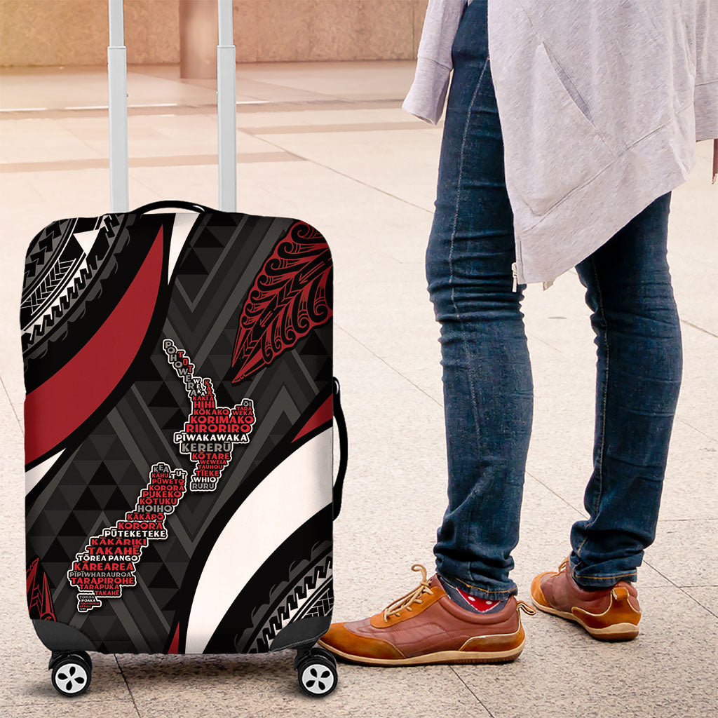 Aotearoa New Zealand Native Birds Map Luggage Cover Silver Fern Tribal Pattern DT05 Red - Polynesian Pride