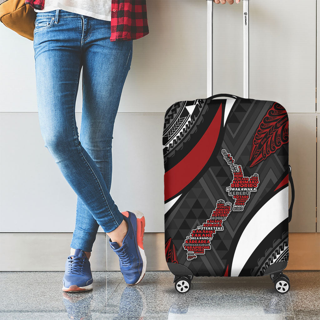 Aotearoa New Zealand Native Birds Map Luggage Cover Silver Fern Tribal Pattern DT05 - Polynesian Pride