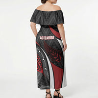 Aotearoa New Zealand Native Birds Map Off Shoulder Maxi Dress Silver Fern Tribal Pattern DT05 - Polynesian Pride