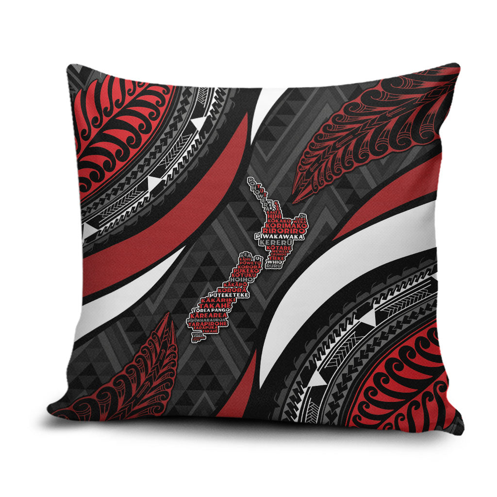 Aotearoa New Zealand Native Birds Map Pillow Cover Silver Fern Tribal Pattern DT05 Red - Polynesian Pride
