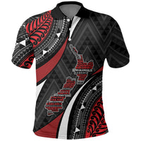 Aotearoa New Zealand Native Birds Map Polo Shirt Silver Fern Tribal Pattern DT05 Red - Polynesian Pride