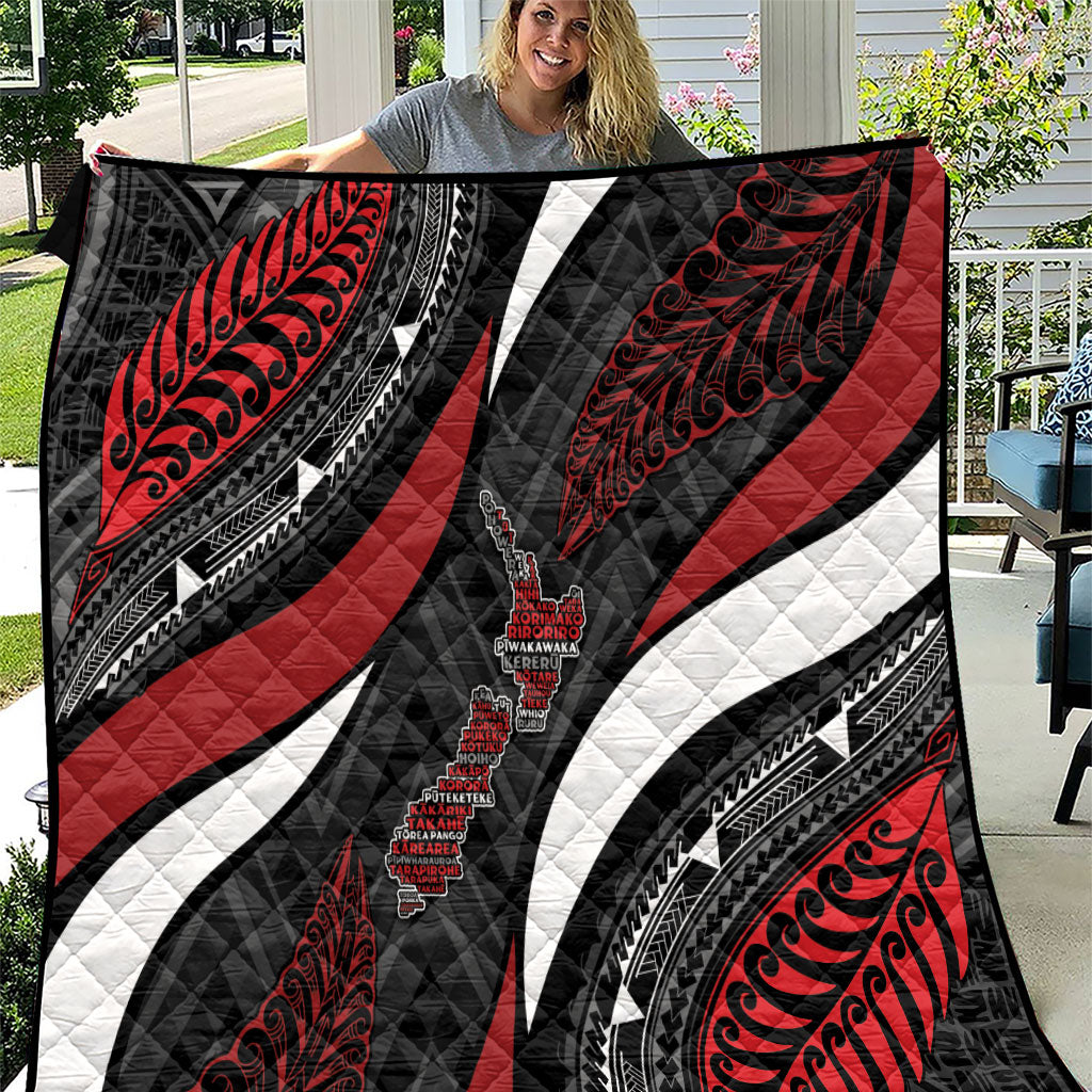Aotearoa New Zealand Native Birds Map Quilt Silver Fern Tribal Pattern DT05 Red - Polynesian Pride