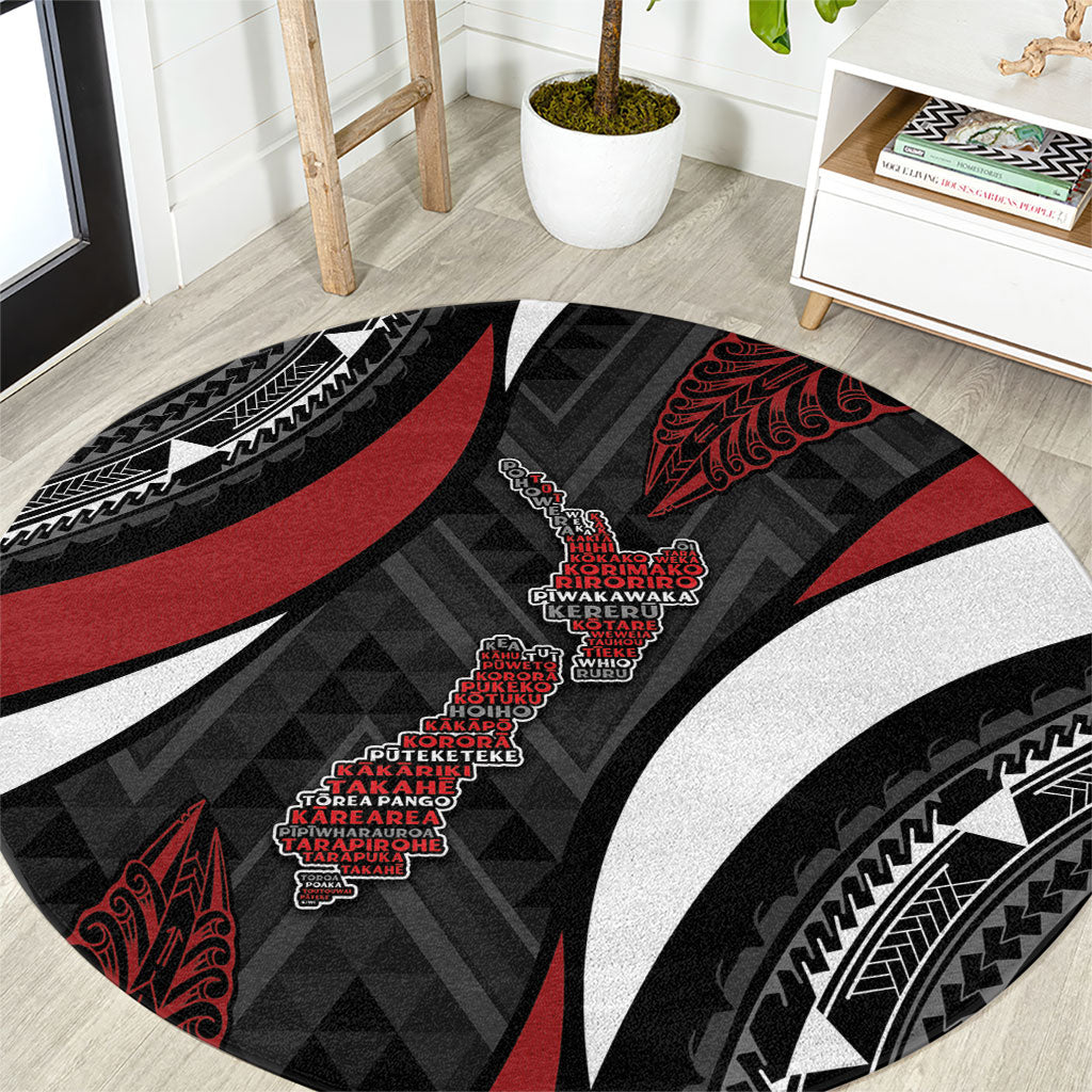 Aotearoa New Zealand Native Birds Map Round Carpet Silver Fern Tribal Pattern DT05 Red - Polynesian Pride