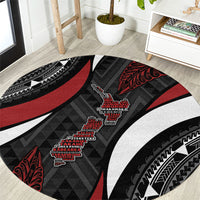 Aotearoa New Zealand Native Birds Map Round Carpet Silver Fern Tribal Pattern DT05 Red - Polynesian Pride