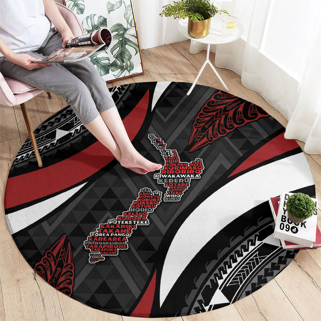 Aotearoa New Zealand Native Birds Map Round Carpet Silver Fern Tribal Pattern DT05 - Polynesian Pride