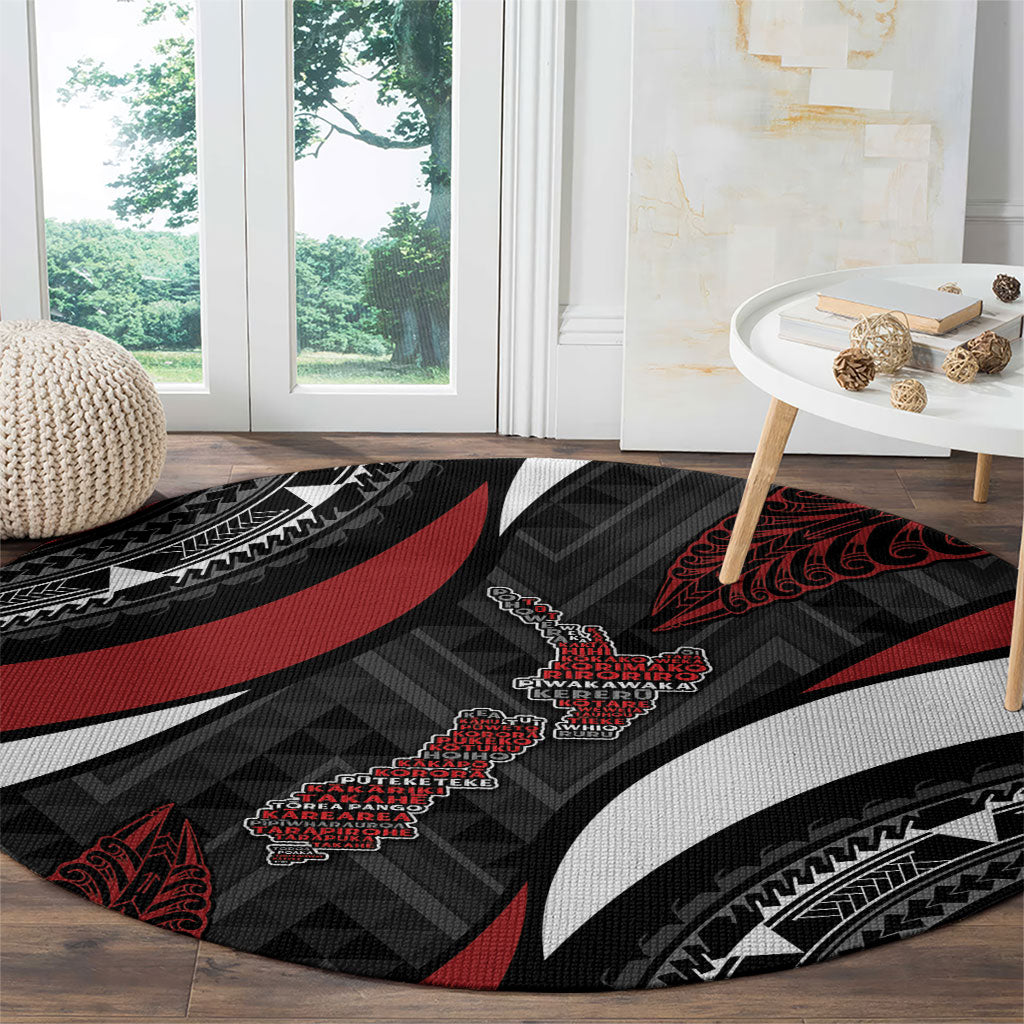 Aotearoa New Zealand Native Birds Map Round Carpet Silver Fern Tribal Pattern DT05 - Polynesian Pride