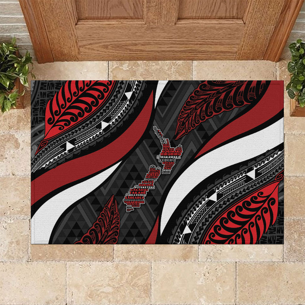 Aotearoa New Zealand Native Birds Map Rubber Doormat Silver Fern Tribal Pattern DT05 Red - Polynesian Pride