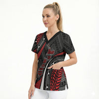 Aotearoa New Zealand Native Birds Map Scrub Top Silver Fern Tribal Pattern DT05 - Polynesian Pride