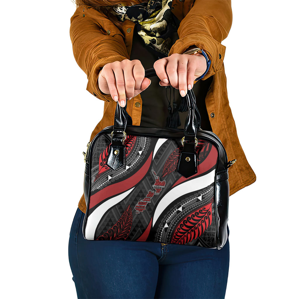 Aotearoa New Zealand Native Birds Map Shoulder Handbag Silver Fern Tribal Pattern DT05 One Size Red - Polynesian Pride