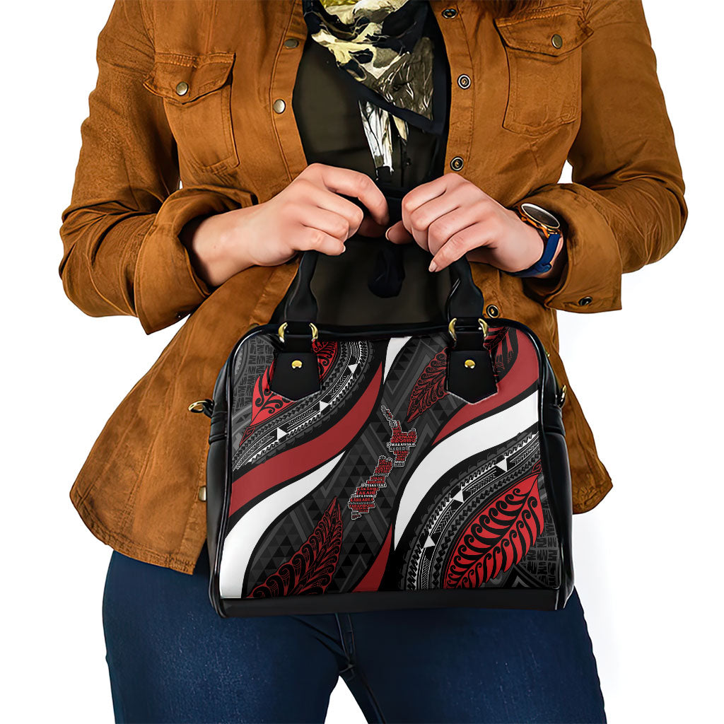 Aotearoa New Zealand Native Birds Map Shoulder Handbag Silver Fern Tribal Pattern DT05 - Polynesian Pride