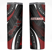 Aotearoa New Zealand Native Birds Map Skinny Tumbler Silver Fern Tribal Pattern DT05 Red - Polynesian Pride