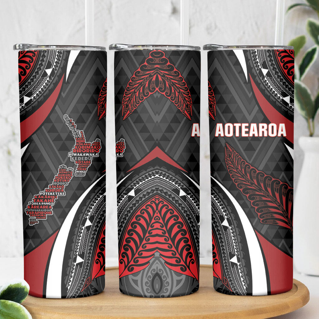 Aotearoa New Zealand Native Birds Map Skinny Tumbler Silver Fern Tribal Pattern DT05 - Polynesian Pride