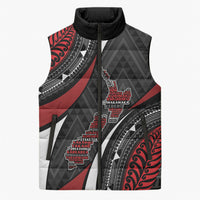 Aotearoa New Zealand Native Birds Map Sleeveless Puffer Jacket Silver Fern Tribal Pattern DT05 Unisex Red - Polynesian Pride
