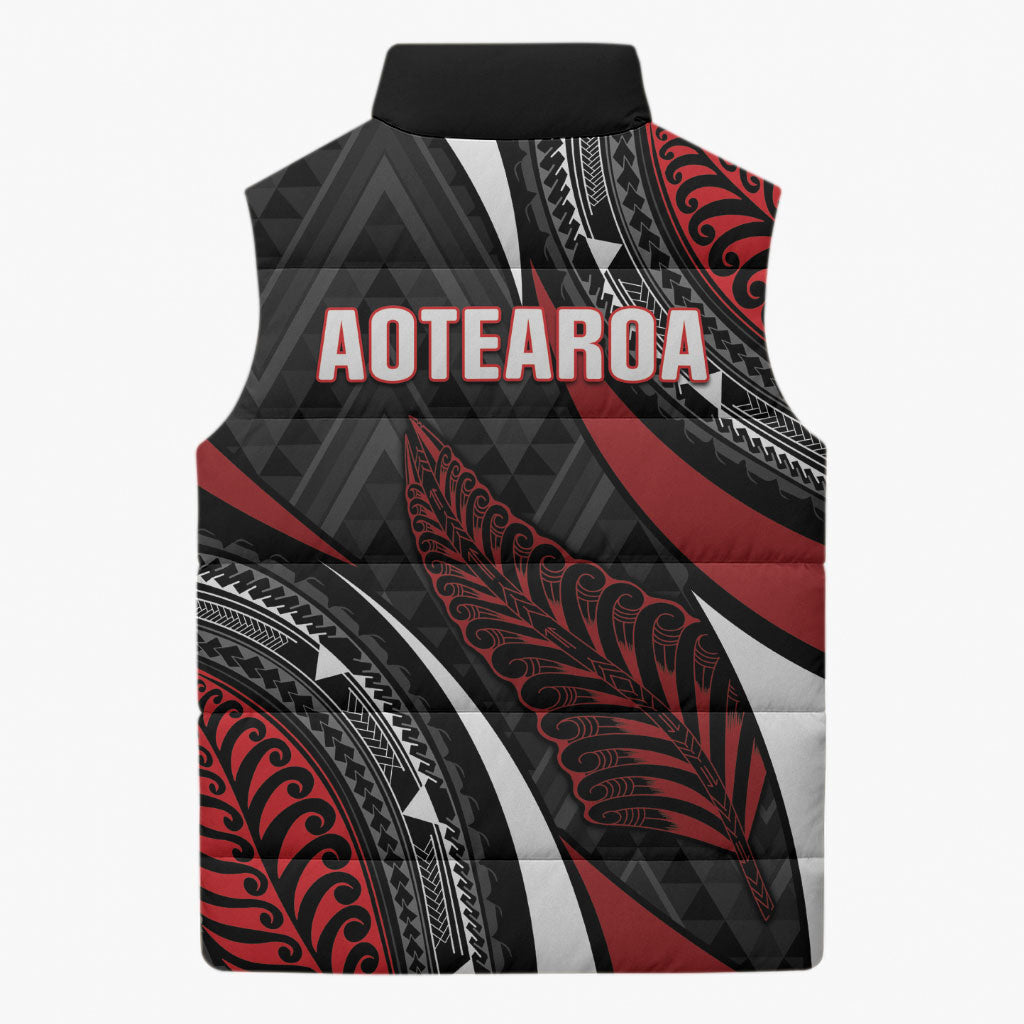 Aotearoa New Zealand Native Birds Map Sleeveless Puffer Jacket Silver Fern Tribal Pattern DT05 - Polynesian Pride