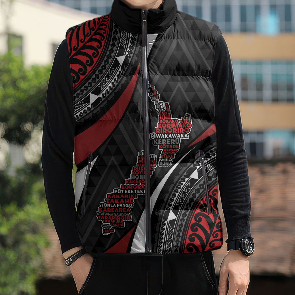 Aotearoa New Zealand Native Birds Map Sleeveless Puffer Jacket Silver Fern Tribal Pattern DT05 - Polynesian Pride