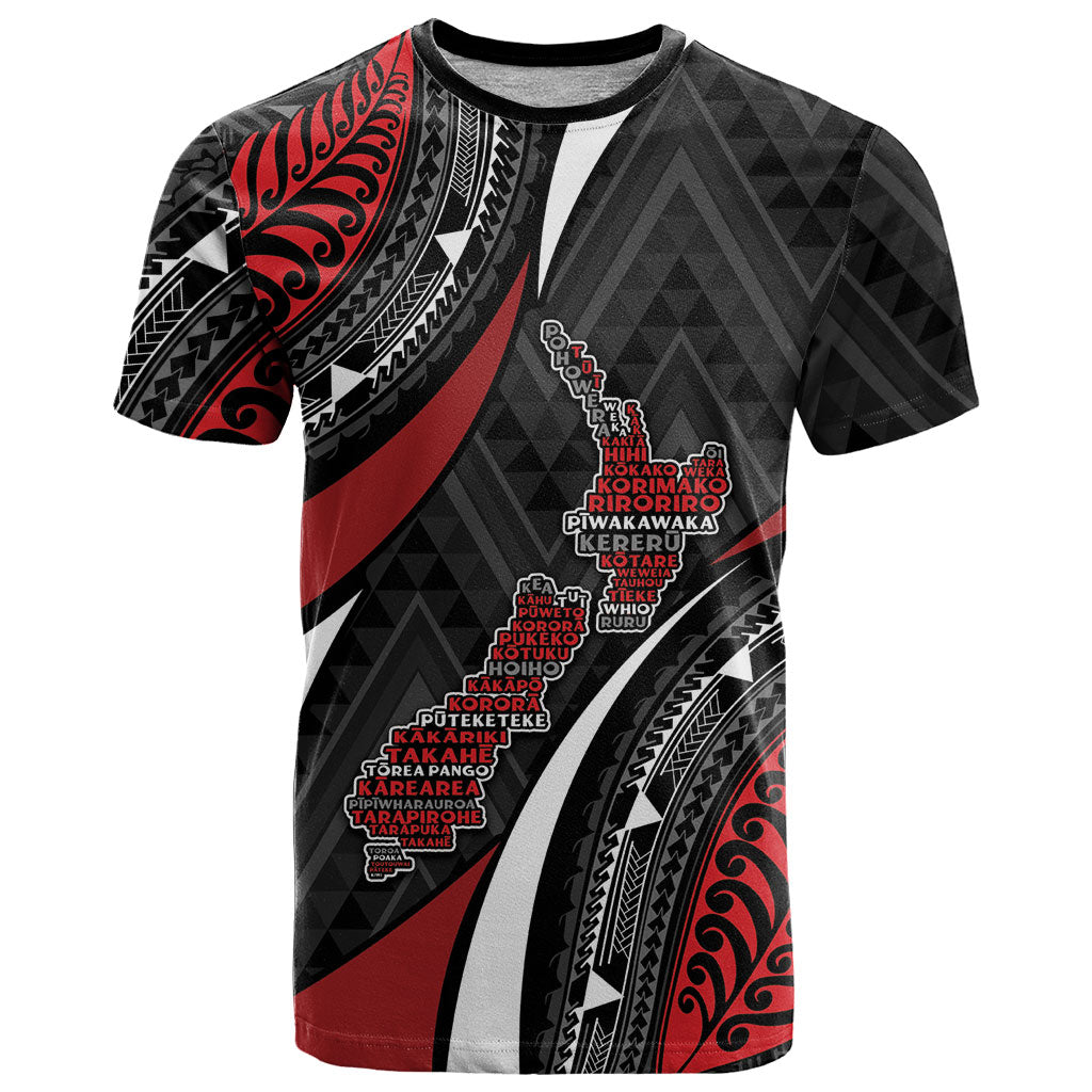 Aotearoa New Zealand Native Birds Map T Shirt Silver Fern Tribal Pattern DT05 Red - Polynesian Pride