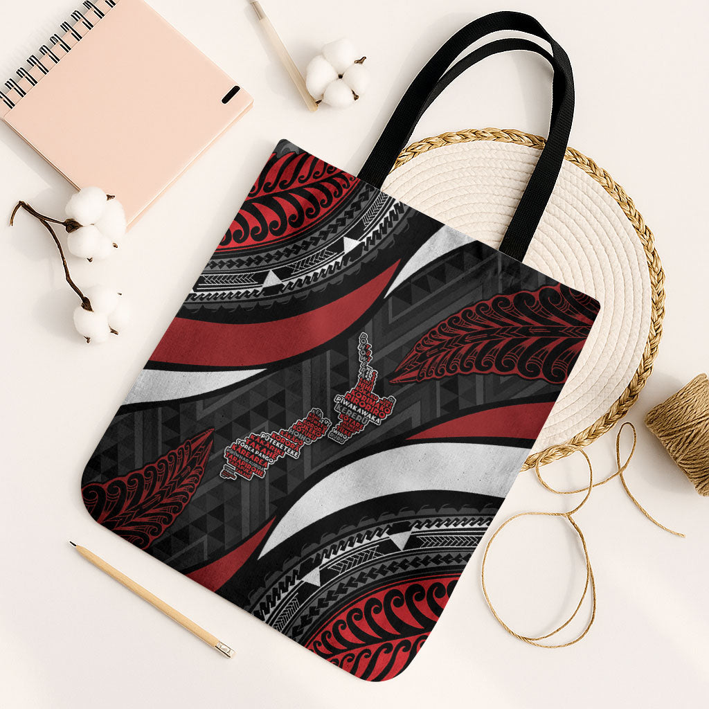 Aotearoa New Zealand Native Birds Map Tote Bag Silver Fern Tribal Pattern DT05 Black Strap One Size Red - Polynesian Pride