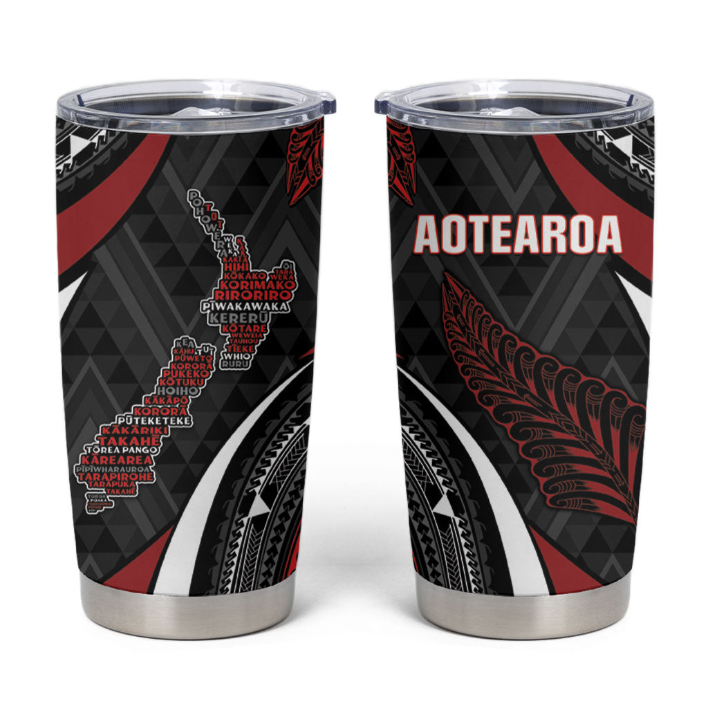 Aotearoa New Zealand Native Birds Map Tumbler Cup Silver Fern Tribal Pattern DT05 Red - Polynesian Pride