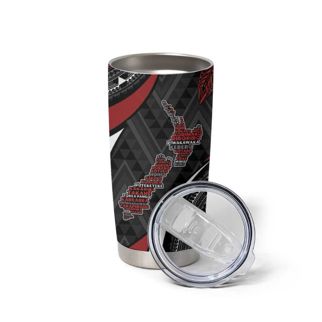 Aotearoa New Zealand Native Birds Map Tumbler Cup Silver Fern Tribal Pattern DT05 - Polynesian Pride