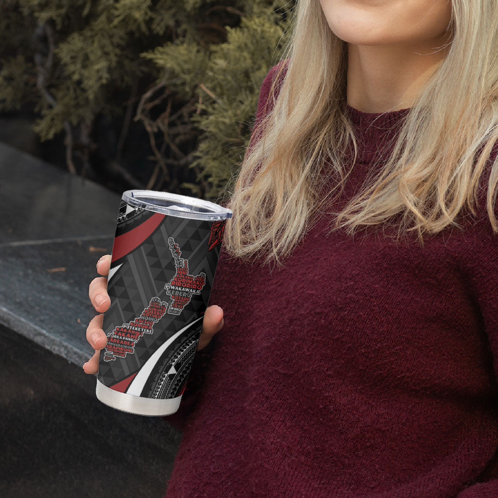 Aotearoa New Zealand Native Birds Map Tumbler Cup Silver Fern Tribal Pattern DT05 - Polynesian Pride