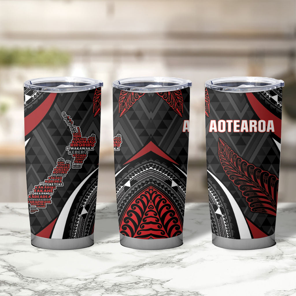 Aotearoa New Zealand Native Birds Map Tumbler Cup Silver Fern Tribal Pattern DT05 - Polynesian Pride