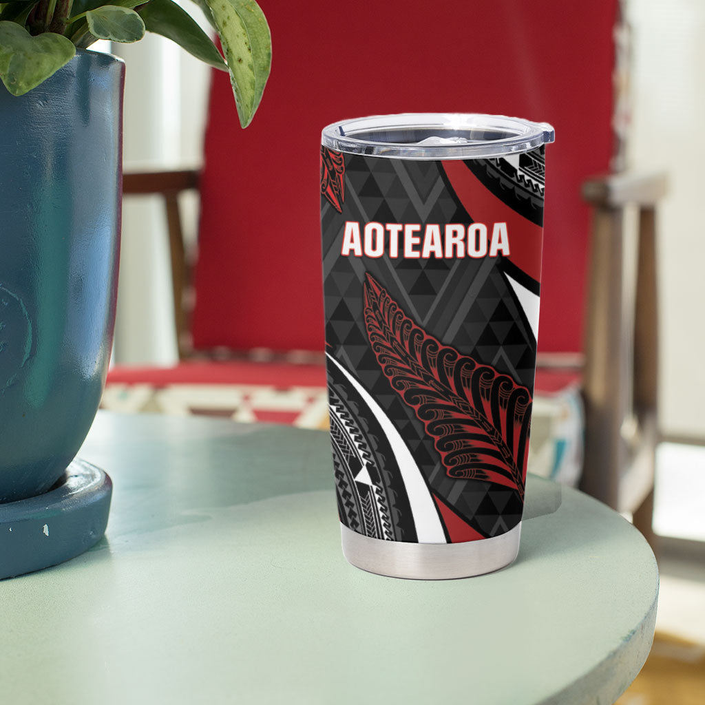 Aotearoa New Zealand Native Birds Map Tumbler Cup Silver Fern Tribal Pattern DT05 - Polynesian Pride