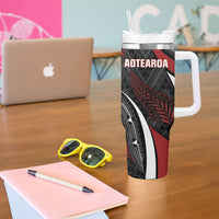 Aotearoa New Zealand Native Birds Map Tumbler With Handle Silver Fern Tribal Pattern DT05 - Polynesian Pride