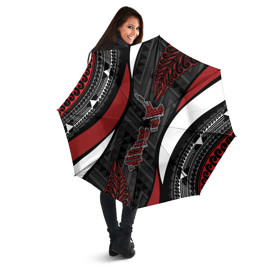 Aotearoa New Zealand Native Birds Map Umbrella Silver Fern Tribal Pattern DT05 - Polynesian Pride