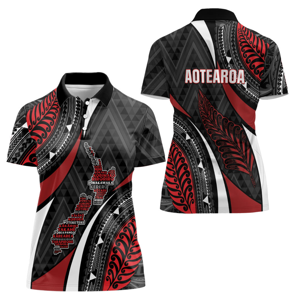 Aotearoa New Zealand Native Birds Map Women Polo Shirt Silver Fern Tribal Pattern DT05 - Polynesian Pride
