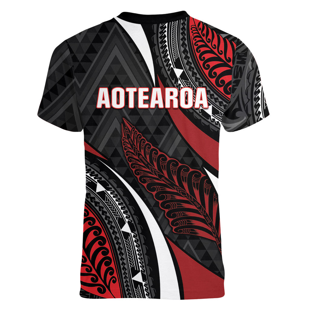 Aotearoa New Zealand Native Birds Map Women V-Neck T-Shirt Silver Fern Tribal Pattern DT05 - Polynesian Pride