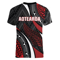 Aotearoa New Zealand Native Birds Map Women V-Neck T-Shirt Silver Fern Tribal Pattern DT05 - Polynesian Pride
