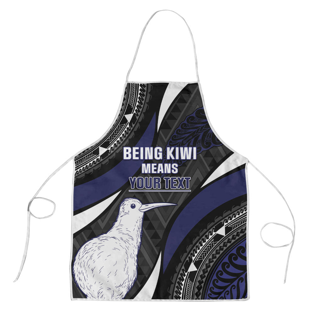 Personalised New Zealand Kiwi Apron Silver Fern Tribal Pattern DT05 Navy - Polynesian Pride