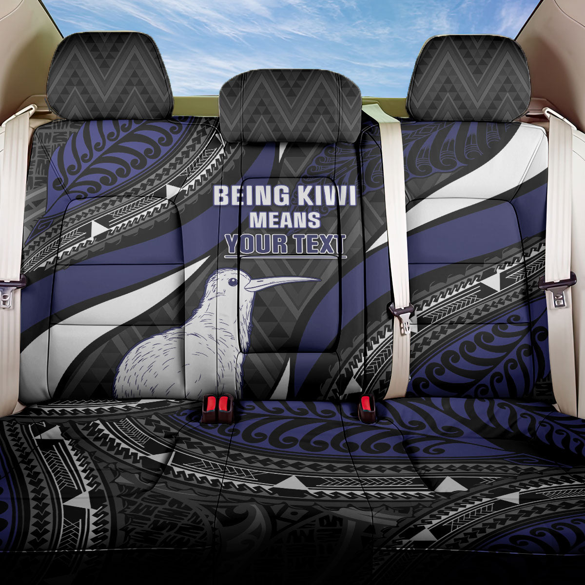 Personalised New Zealand Kiwi Back Car Seat Cover Silver Fern Tribal Pattern DT05 One Size Navy - Polynesian Pride